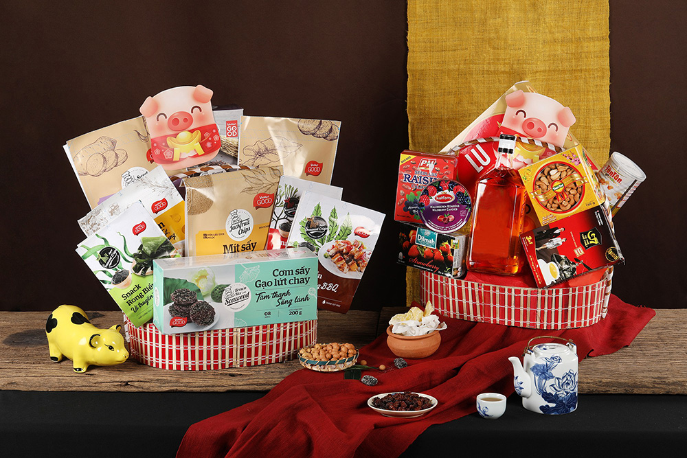 Giỏ quà Tết giá rẻ với sự kết hợp đa dạng và phong phú Giỏ quà Tết giá rẻ với sự kết hợp đa dạng và phong phú